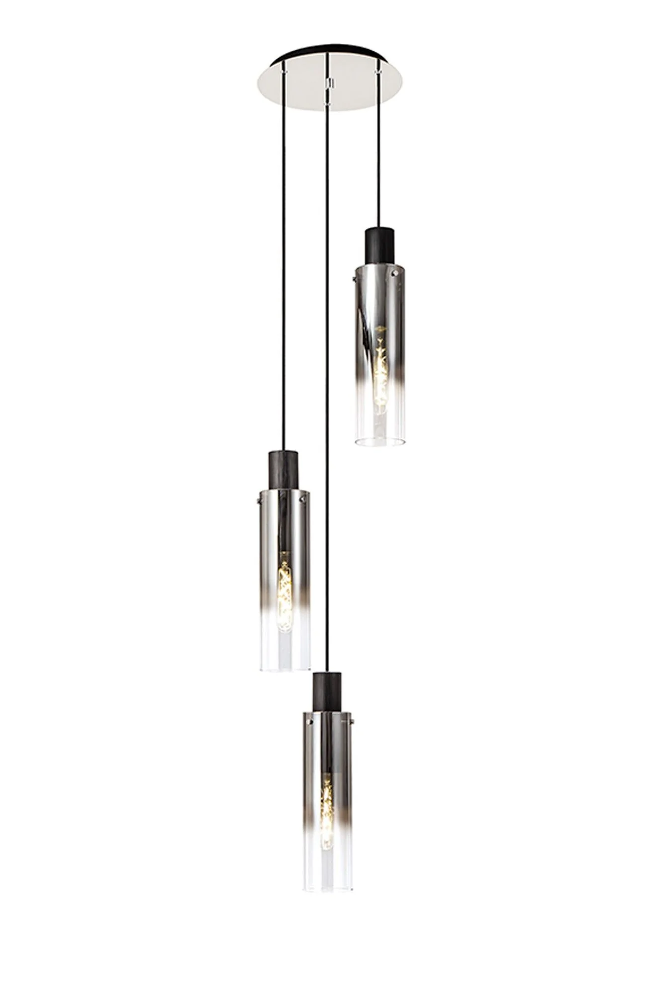 Hailey Slim Round Pendant, 15/3/5/9 Light Adjustable-Black/Smoke Fade Glass - Image 5