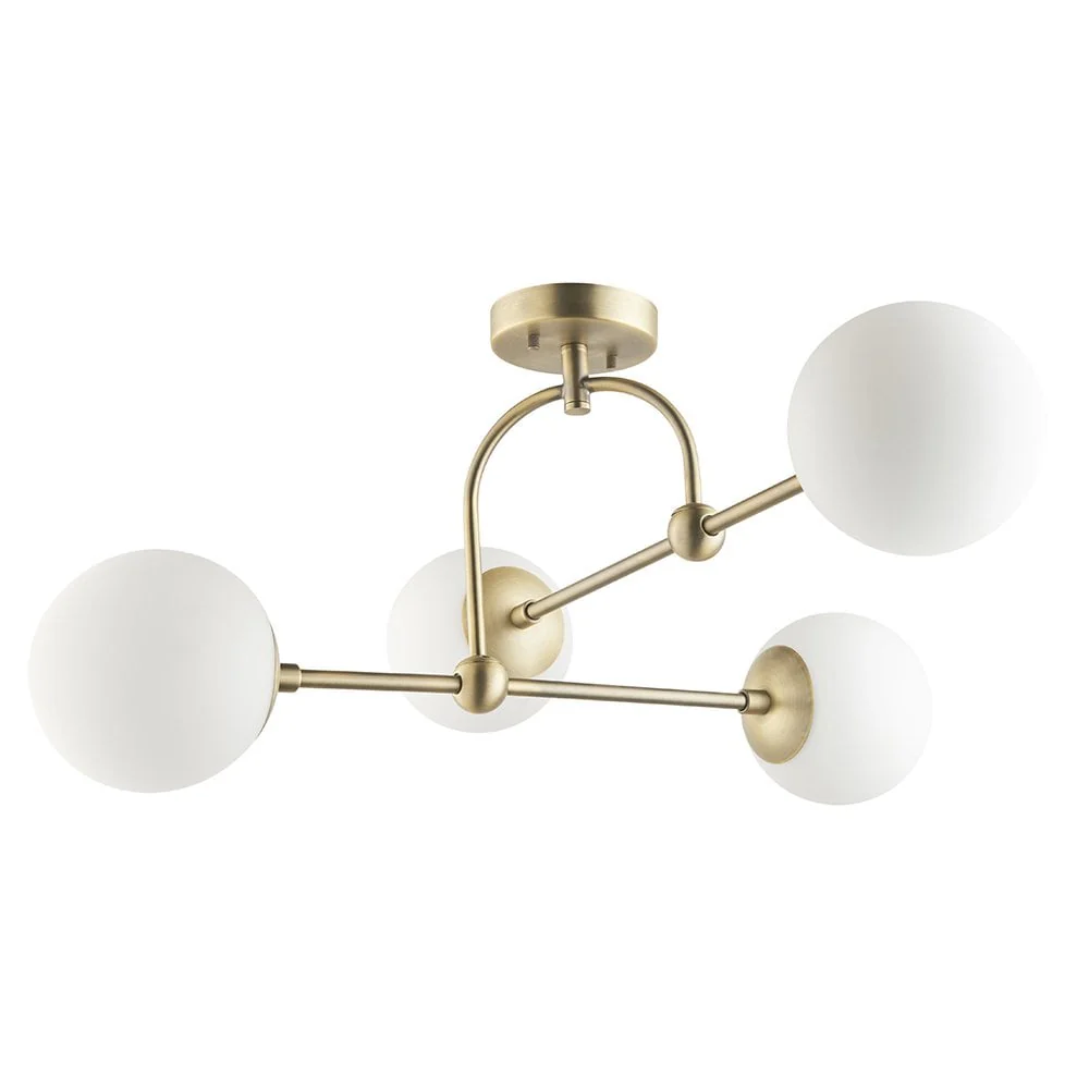 Halbrooke 4Lt Semi Flush - Antique Brass/ Matt Black  & Opal/ Smoked Glass Finish - Image 4