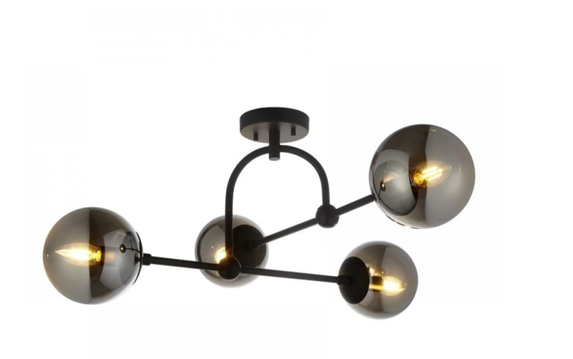 Halbrooke 4Lt Semi Flush - Antique Brass/ Matt Black  & Opal/ Smoked Glass Finish - Image 5