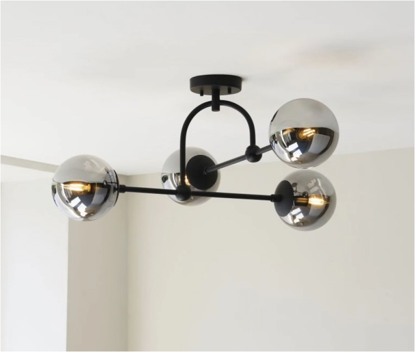 Halbrooke 4Lt Semi Flush - Antique Brass/ Matt Black  & Opal/ Smoked Glass Finish - Image 6