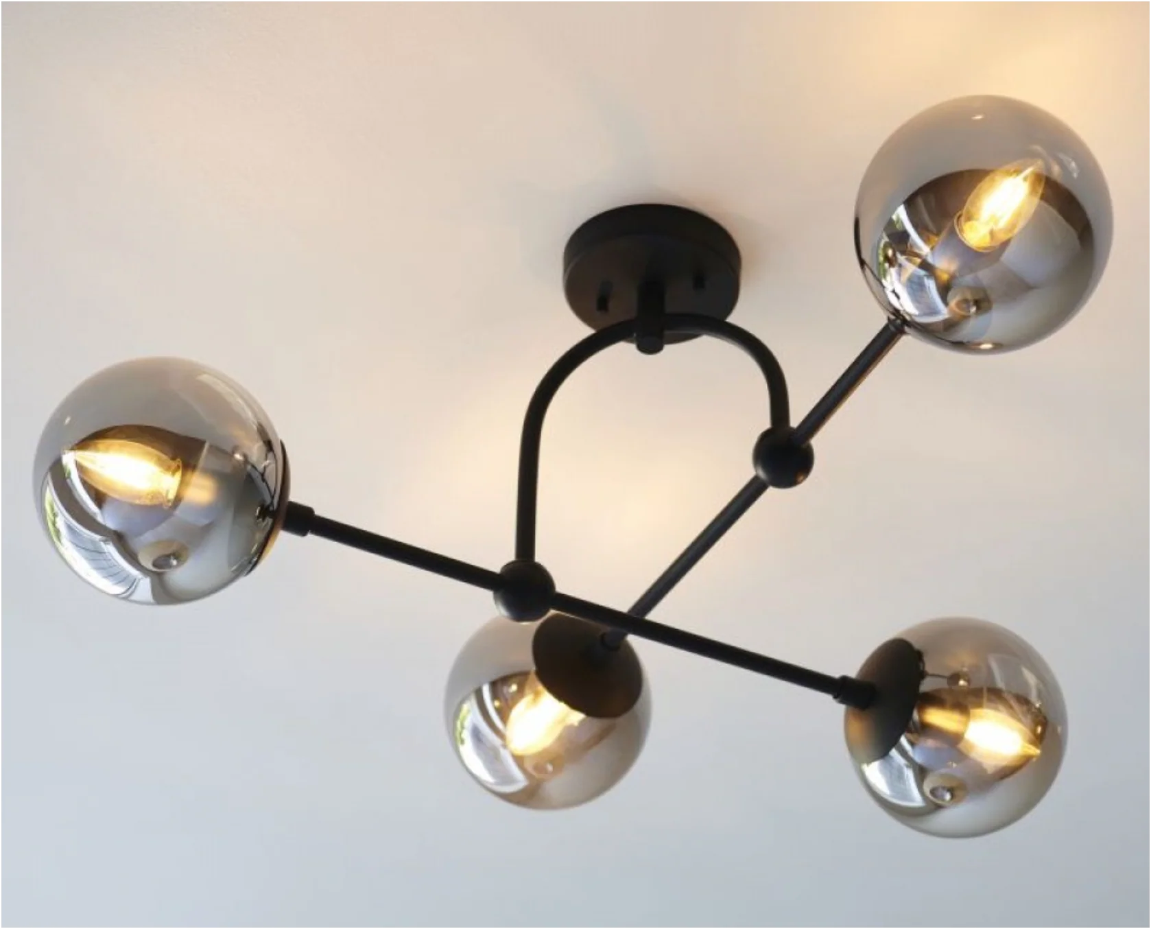 Halbrooke 4Lt Semi Flush - Antique Brass/ Matt Black  & Opal/ Smoked Glass Finish - Image 7