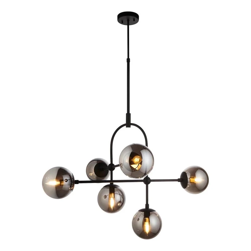 Halbrooke 6Lt Centre Ceiling Light - Antique Brass & Opal/ Black & Smoked Glass Finish - Image 2