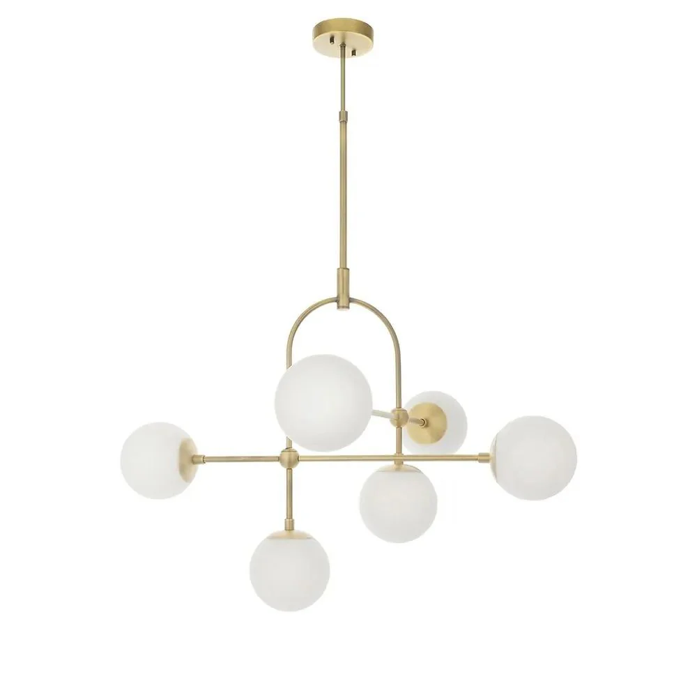 Halbrooke 6Lt Centre Ceiling Light - Antique Brass & Opal/ Black & Smoked Glass Finish - Image 3