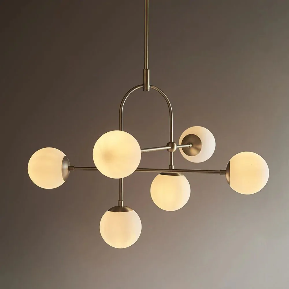 Halbrooke 6Lt Centre Ceiling Light - Antique Brass & Opal/ Black & Smoked Glass Finish - Image 5