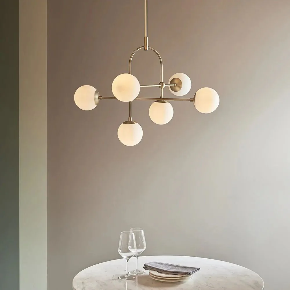 Halbrooke 6Lt Centre Ceiling Light - Antique Brass & Opal/ Black & Smoked Glass Finish - Image 6