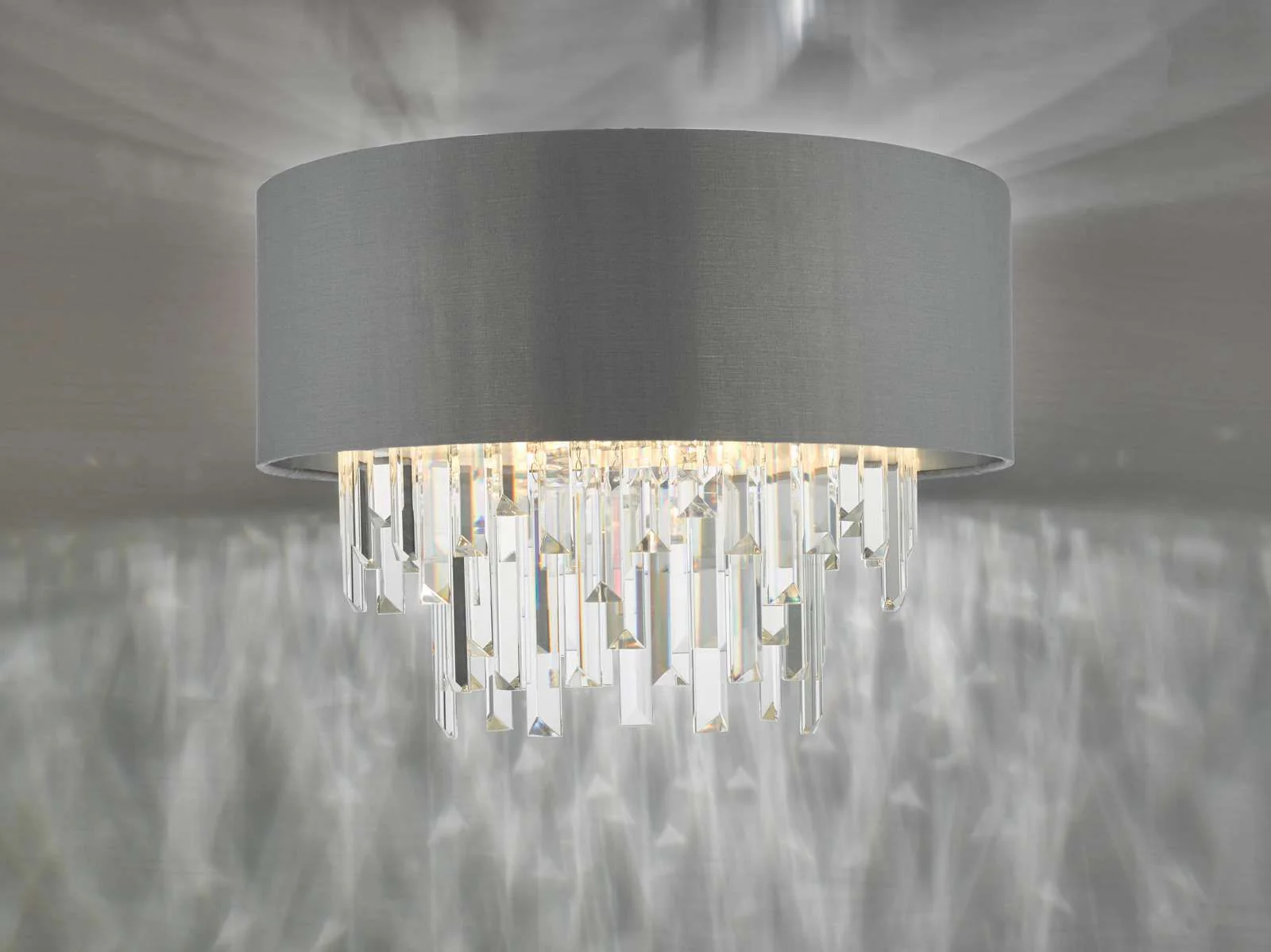 Halle 4Lt Flush Ceiling Light - Grey & Crystal Finish, IP20 - Image 2