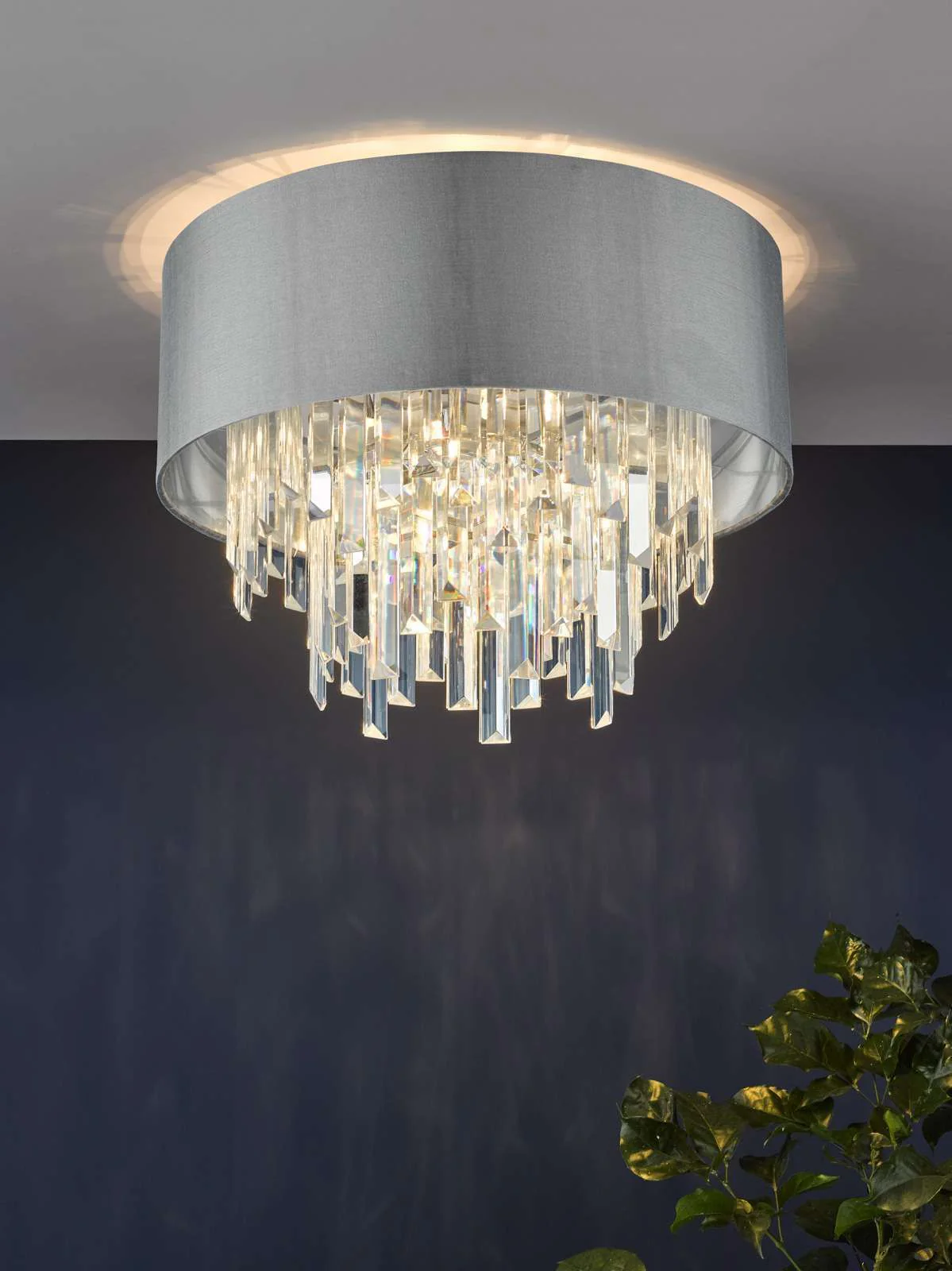 Halle 4Lt Flush Ceiling Light - Grey & Crystal Finish, IP20 - Image 3