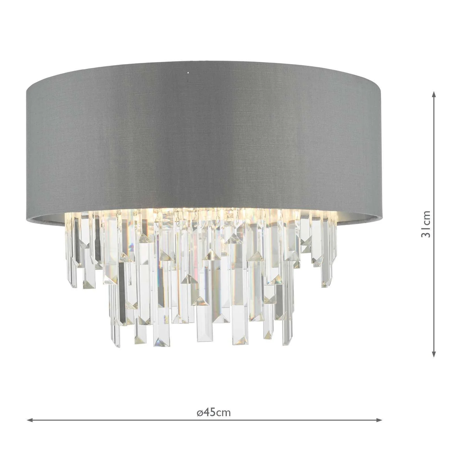 Halle 4Lt Flush Ceiling Light - Grey & Crystal Finish, IP20 - Image 4