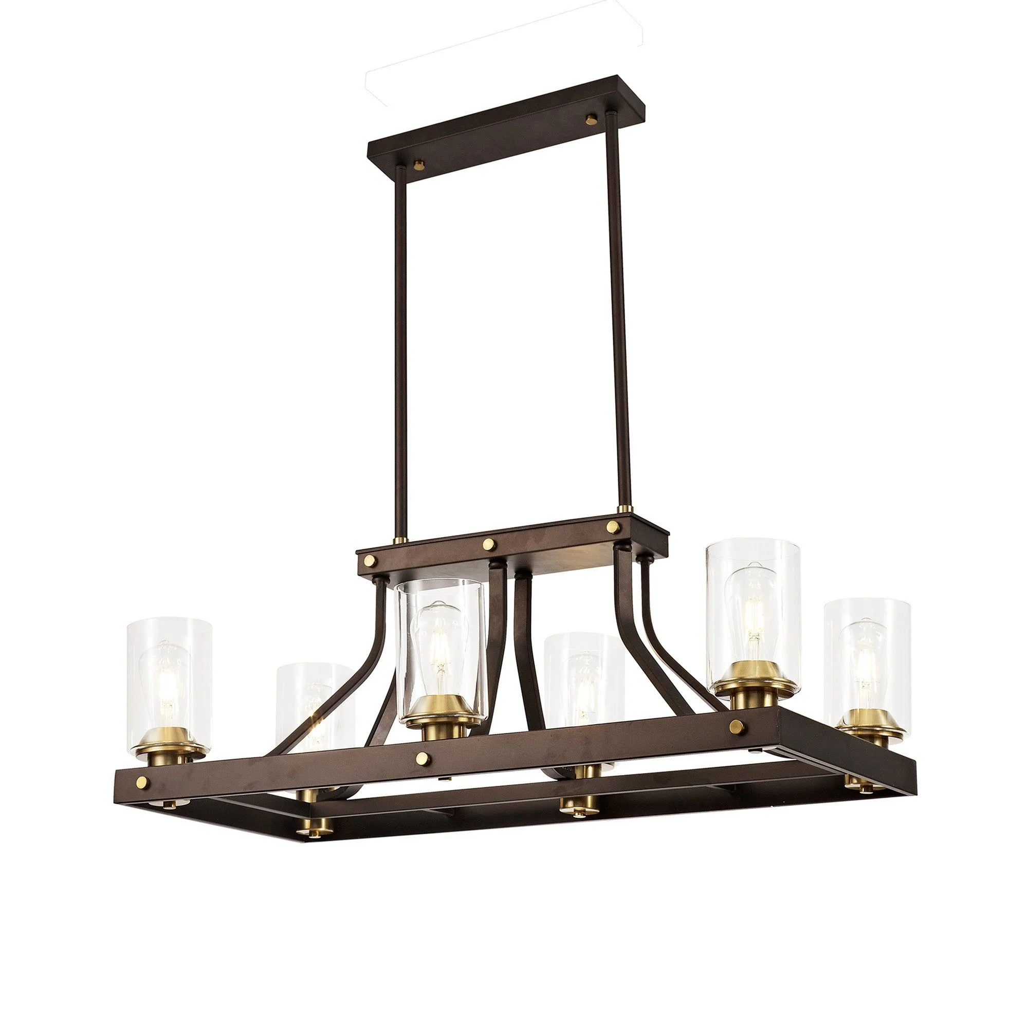 Halo Linear Pendant 6 Light E27, Brown Oxide/Bronze With Clear Glass Shades - Image 4