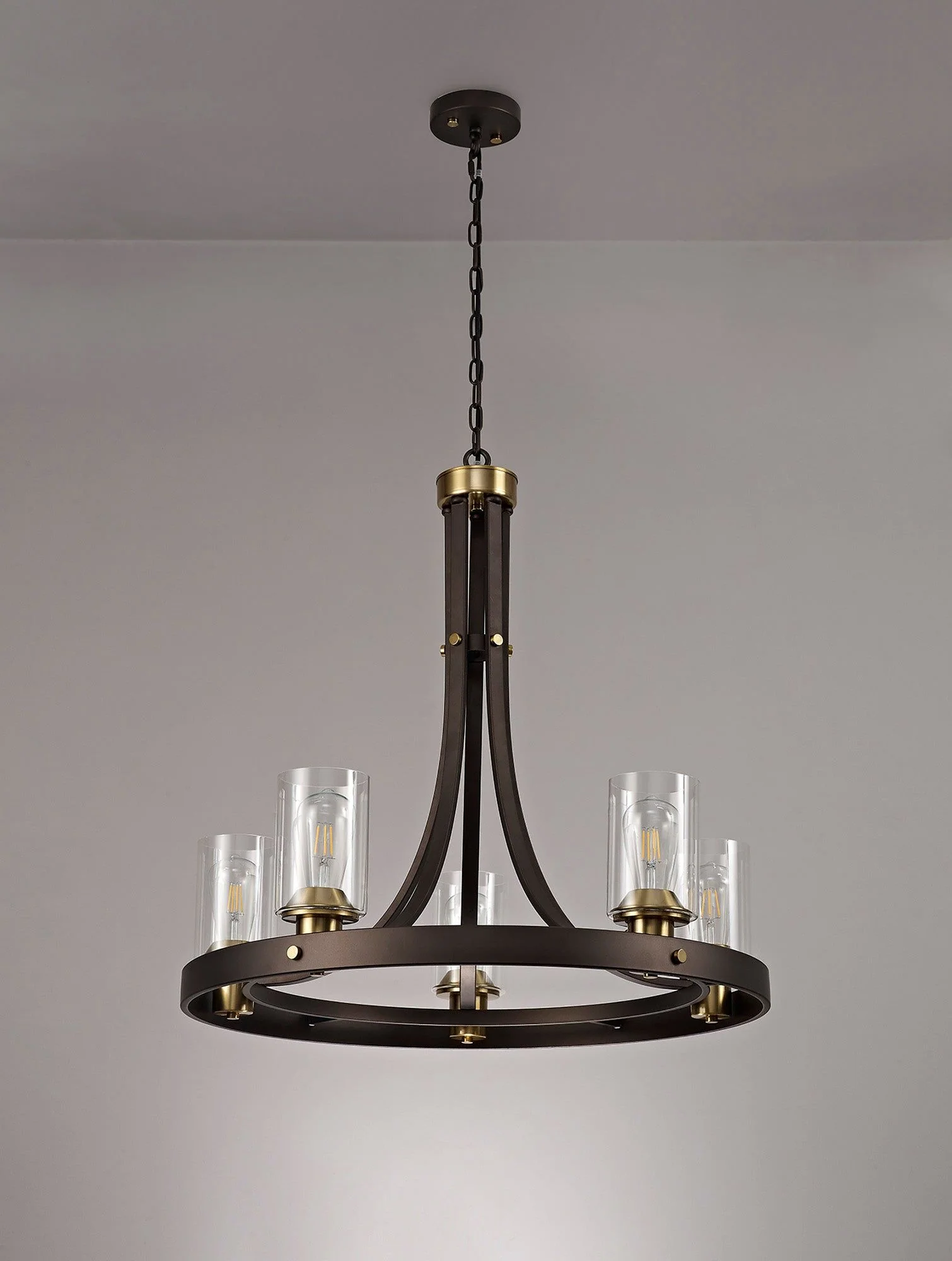 Halo Pendant 3/5/7 Light E27, Brown Oxide/Bronze With Clear Glass Shades - Image 3