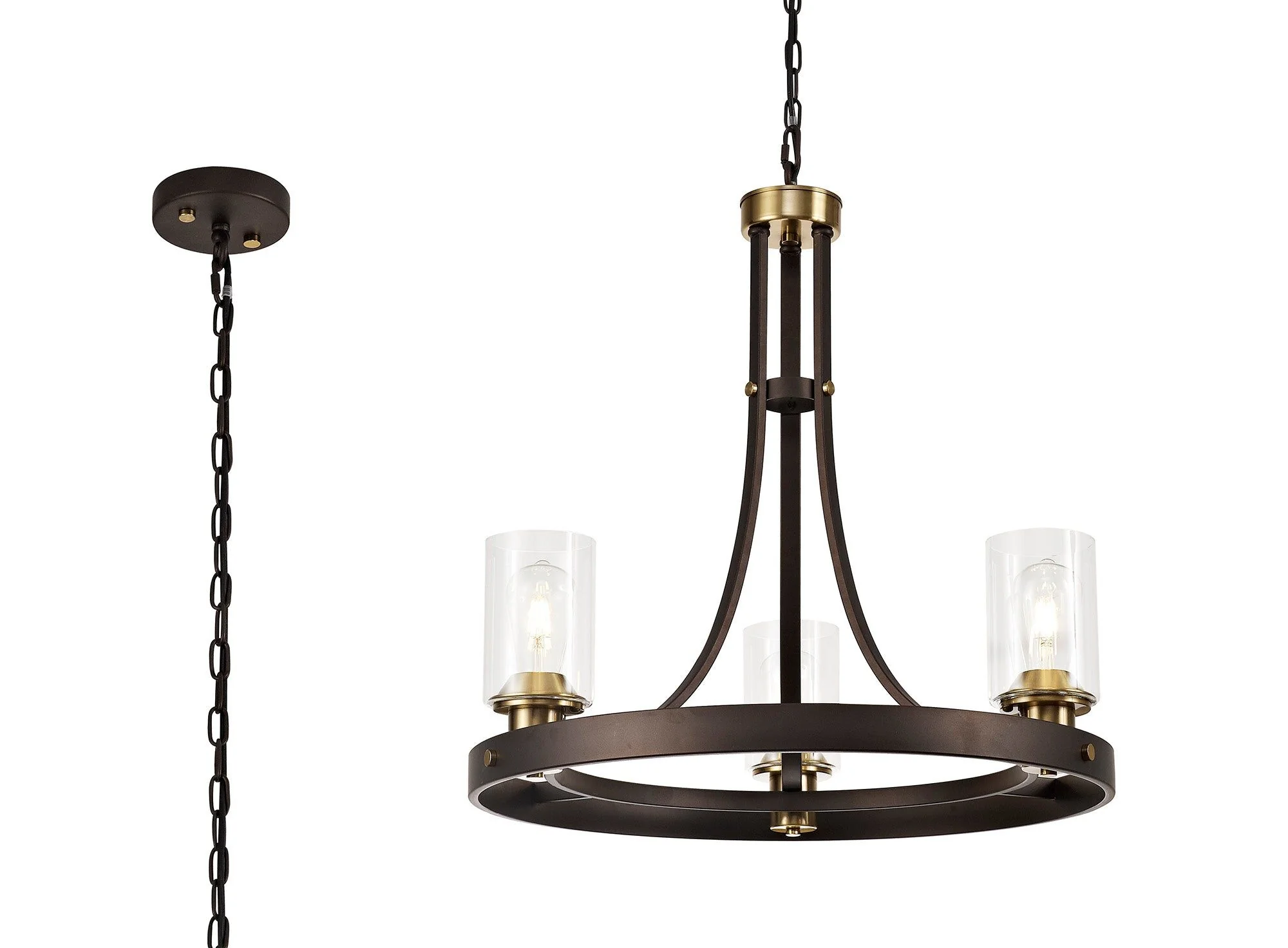 Halo Pendant 3/5/7 Light E27, Brown Oxide/Bronze With Clear Glass Shades - Image 8