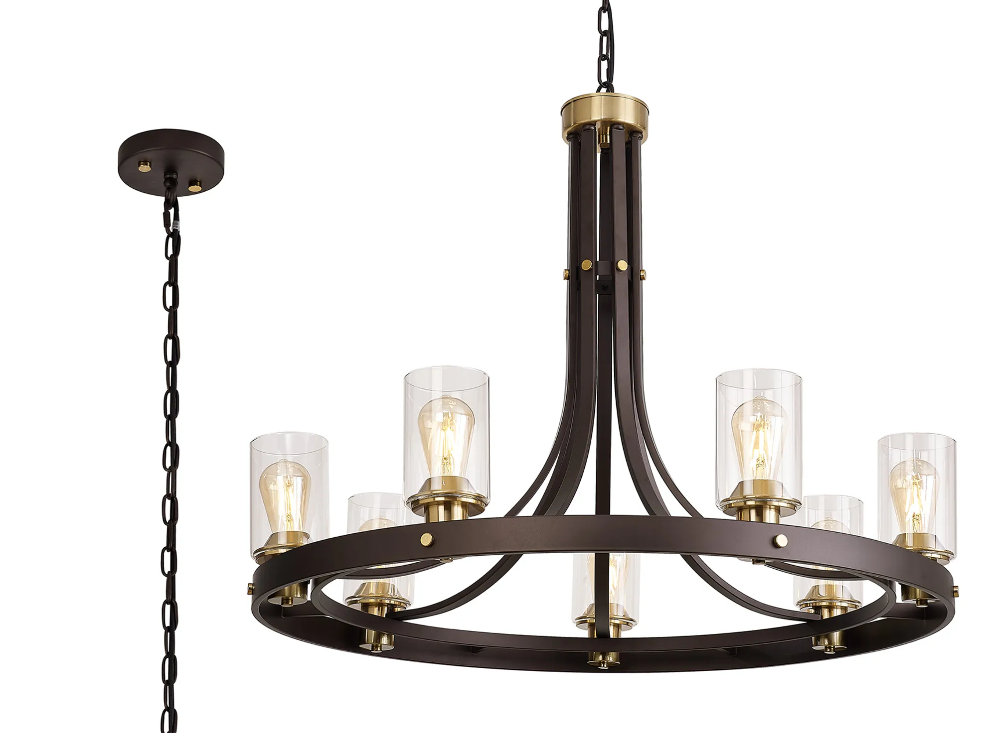Halo Pendant 3/5/7 Light E27, Brown Oxide/Bronze With Clear Glass Shades - Image 9