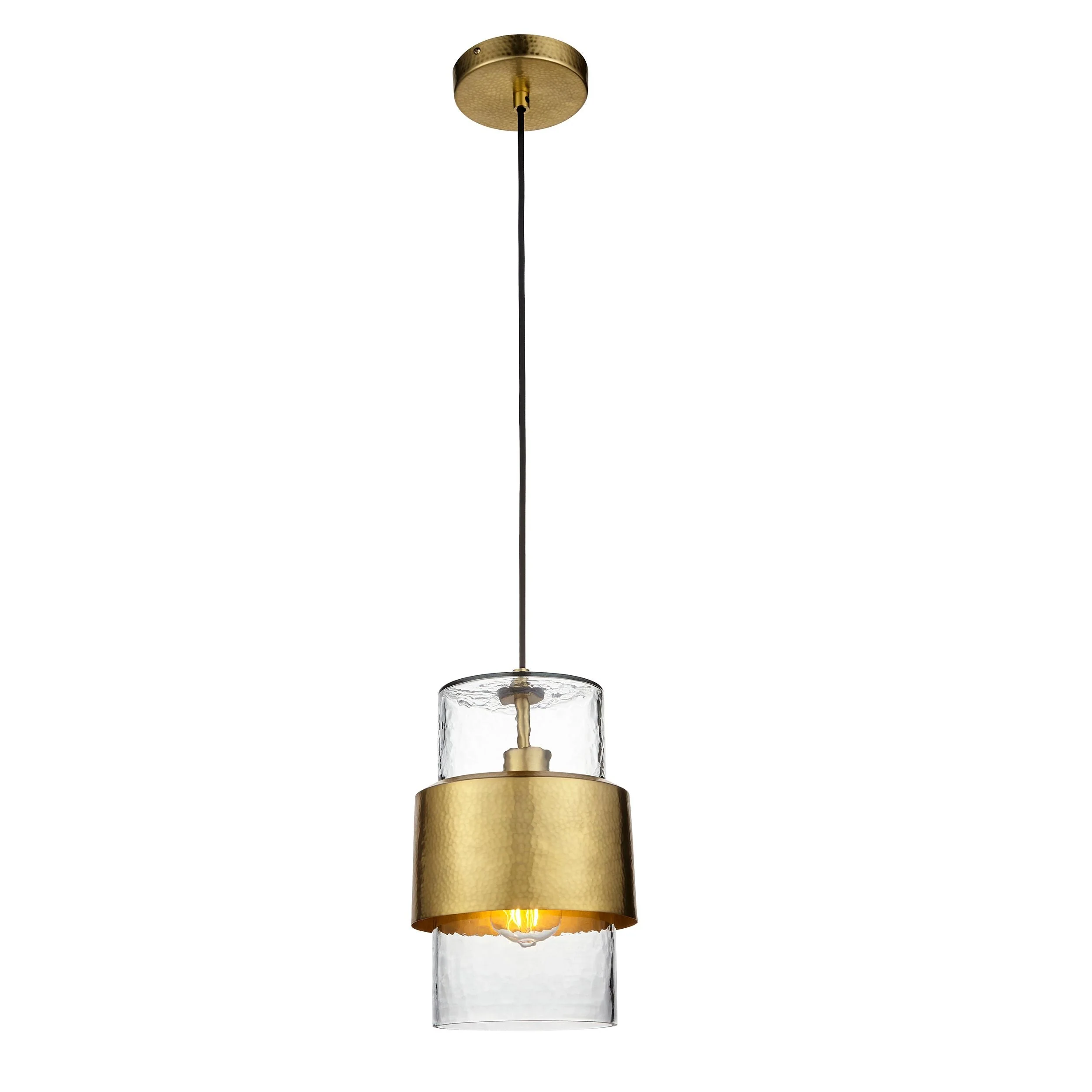 Alimos Hammered Metal & Textured/Clear Glass 1Lt LED Pendant - Various Styles - Image 2