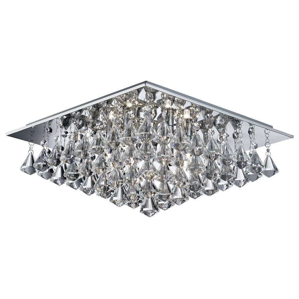 Hanna 4/6/8Lt Square Flush Ceiling Light -  Chrome with Clear Crystal Pyramid Drops Finish - Image 5