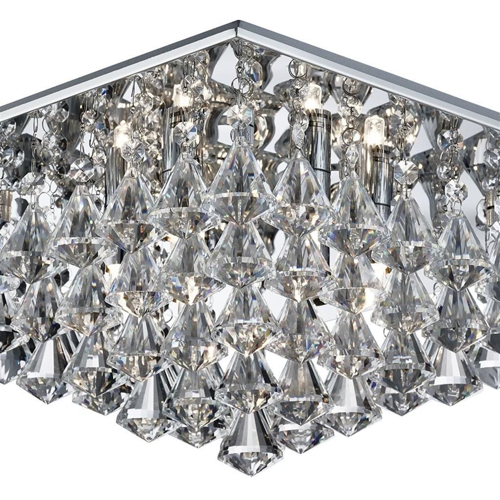 Hanna 4/6/8Lt Square Flush Ceiling Light -  Chrome with Clear Crystal Pyramid Drops Finish - Image 6