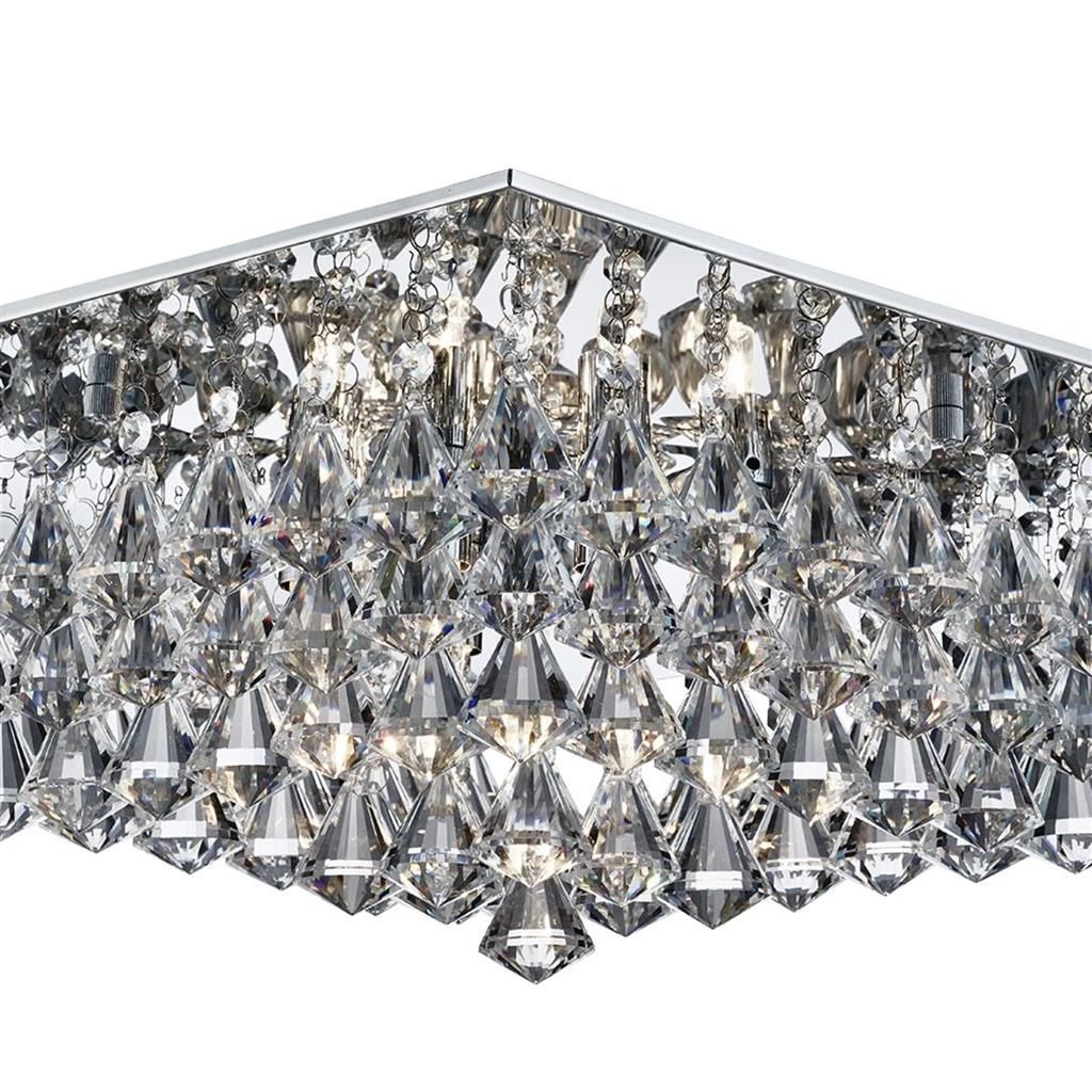 Hanna 4/6/8Lt Square Flush Ceiling Light -  Chrome with Clear Crystal Pyramid Drops Finish - Image 8