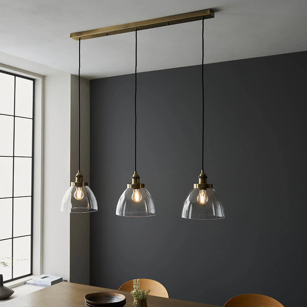 Bartley 3Lt Linear Pendant - Antique Brass & Clear Glass - Image 2