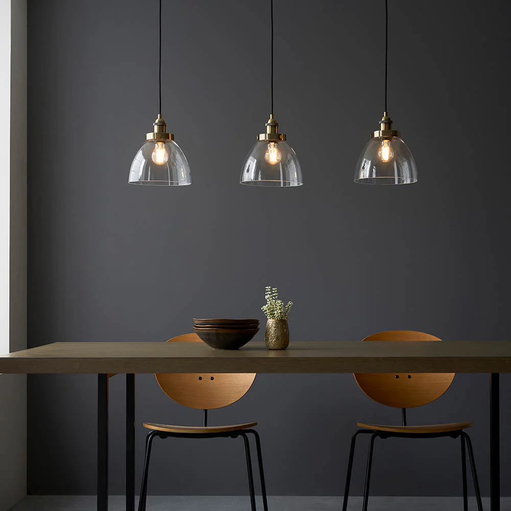 Bartley 3Lt Linear Pendant - Antique Brass & Clear Glass - Image 3