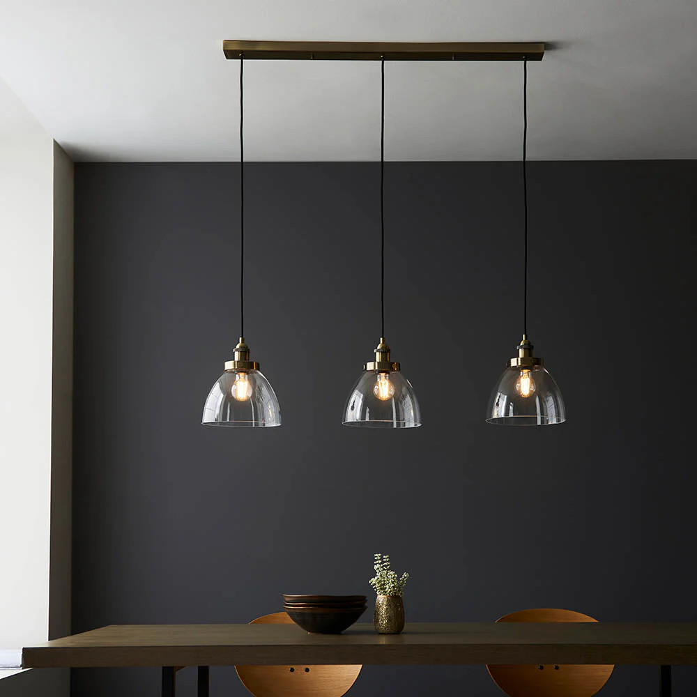 Bartley 3Lt Linear Pendant - Antique Brass & Clear Glass - Image 4