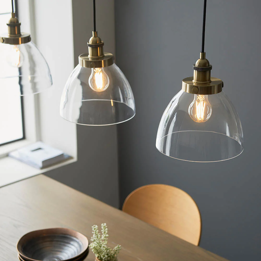 Bartley 3Lt Linear Pendant - Antique Brass & Clear Glass - Image 5