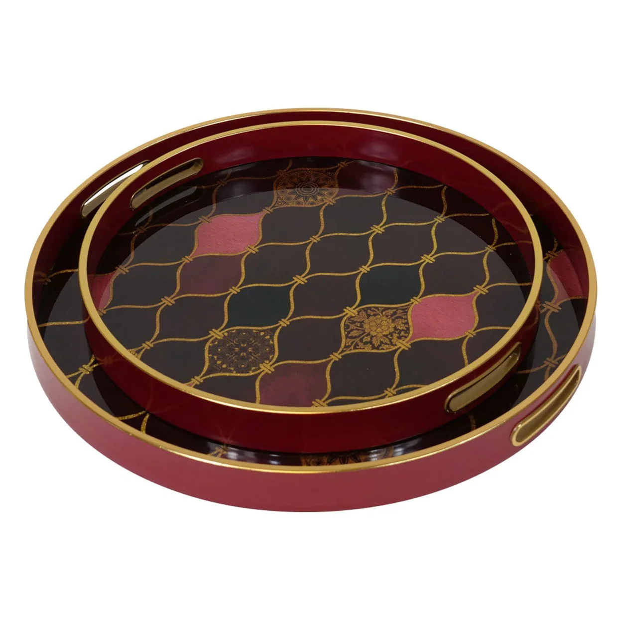 Haralson Trays (Set of 2) - Red & Gold Finish - Image 2