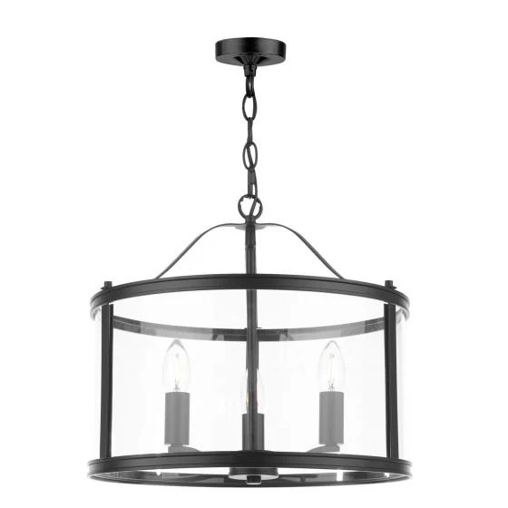 Harrington 3/5 Light Pendant Matt Black and Glass