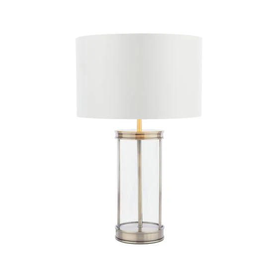 Harrington Small Table Lamp Antique Brass and Glass With Shade