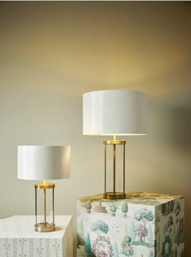 Harrington Small Table Lamp Antique Brass and Glass With Shade - Image 13