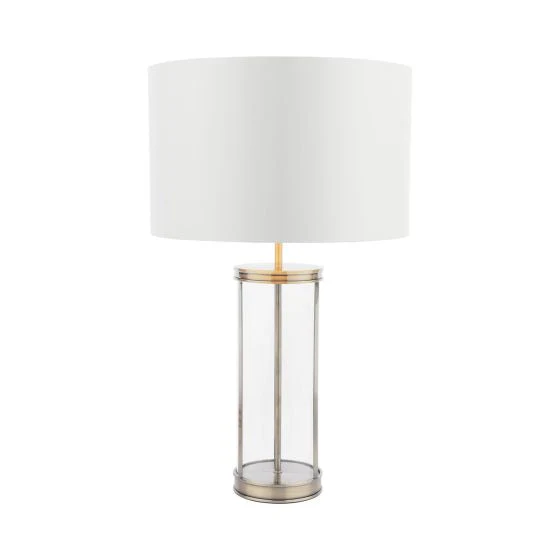 Harrington Small Table Lamp Antique Brass and Glass With Shade - Image 4