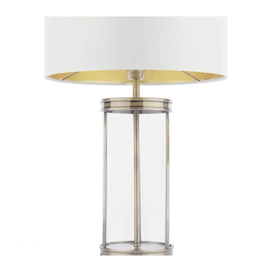 Harrington Small Table Lamp Antique Brass and Glass With Shade - Image 8