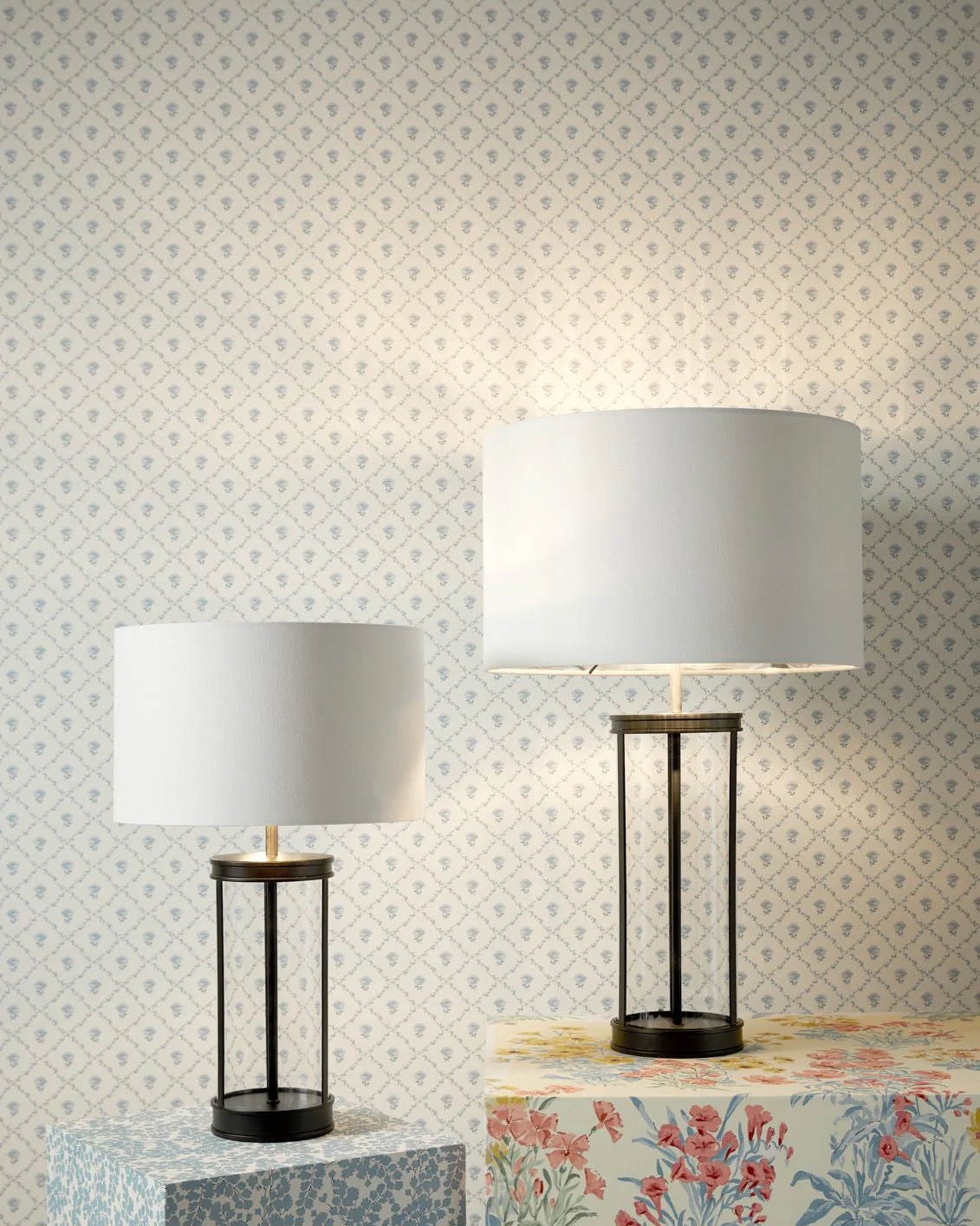 Harrington Small Table Lamp Antique Brass and Glass With Shade - Image 9