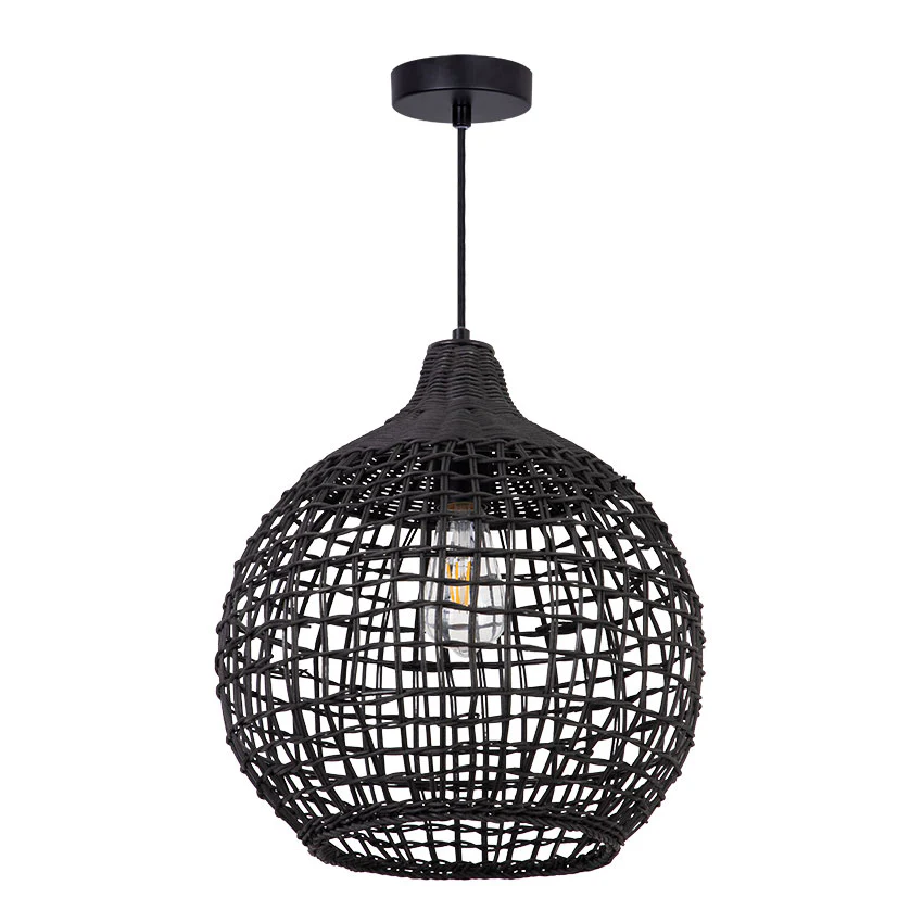 Harvest Rattan Round Pendant Lights- Black/ Natural Rattan Finishes - Image 2
