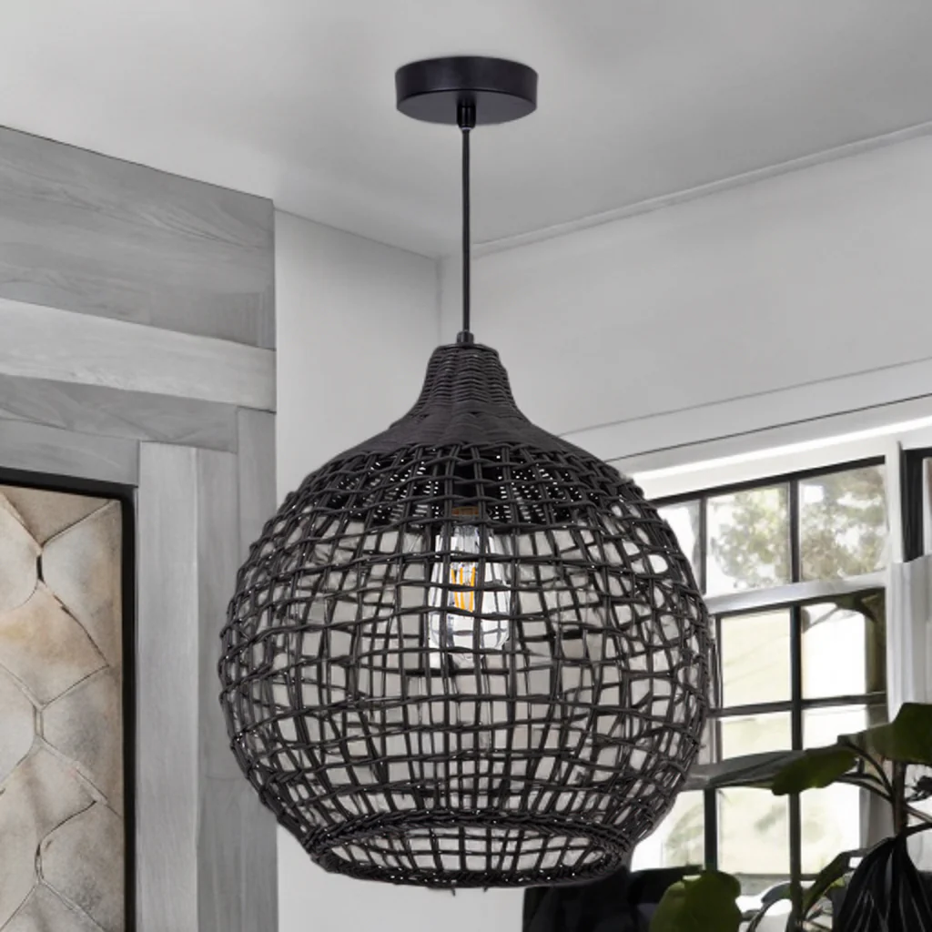 Harvest Rattan Round Pendant Lights- Black/ Natural Rattan Finishes - Image 4