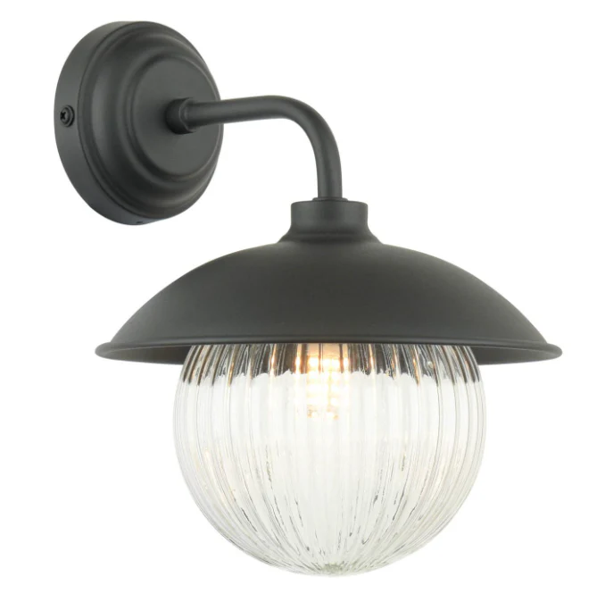Hatton Outdoor Wall Light Matt Black and Ribbed Glass IP44
