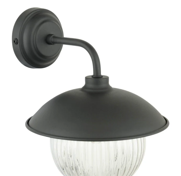 Hatton Outdoor Wall Light Matt Black and Ribbed Glass IP44 - Image 2