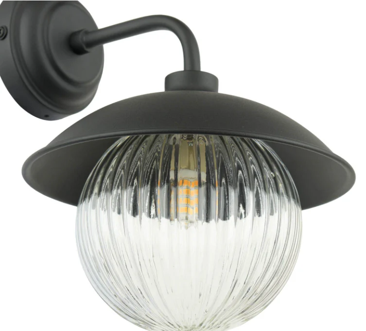 Hatton Outdoor Wall Light Matt Black and Ribbed Glass IP44 - Image 3