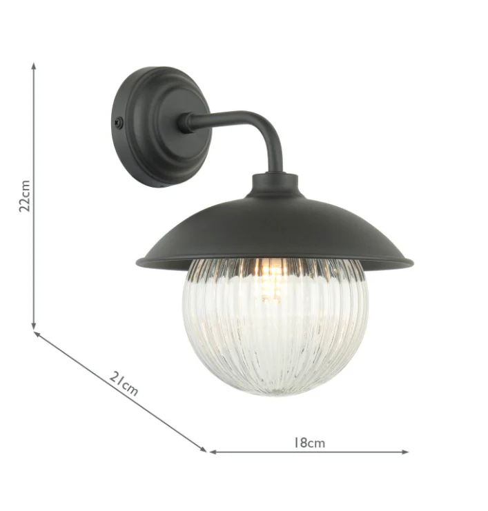 Hatton Outdoor Wall Light Matt Black and Ribbed Glass IP44 - Image 4
