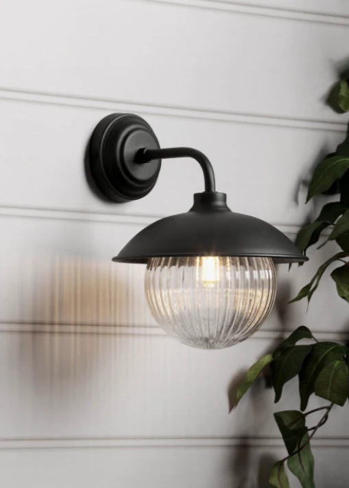 Hatton Outdoor Wall Light Matt Black and Ribbed Glass IP44 - Image 5
