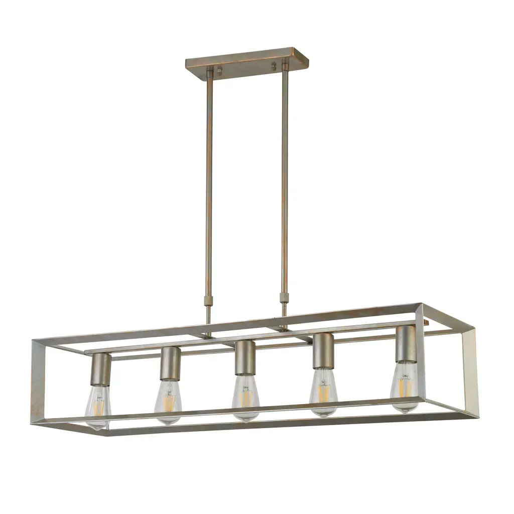 Heaton 5Lt Pendant - Brushed Gold/Silver Metal - Image 5