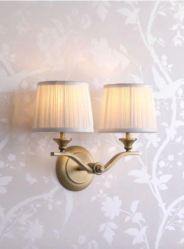 Hemsley 2 Light Wall Light Matt Antique Brass With Shade - Image 5
