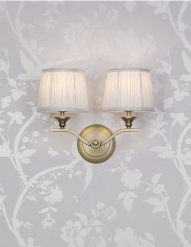 Hemsley 2 Light Wall Light Matt Antique Brass With Shade - Image 7
