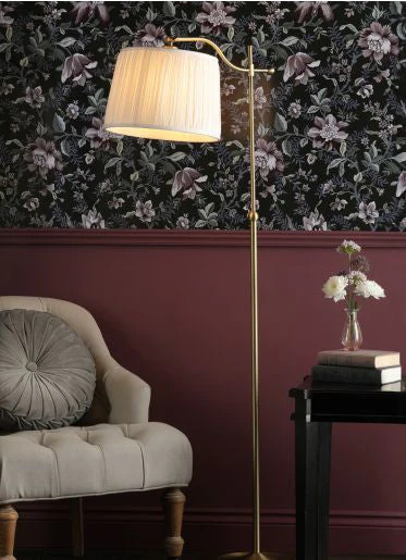 Hemsley Floor Lamp Antique Brass and Ivory With Shade - Image 3