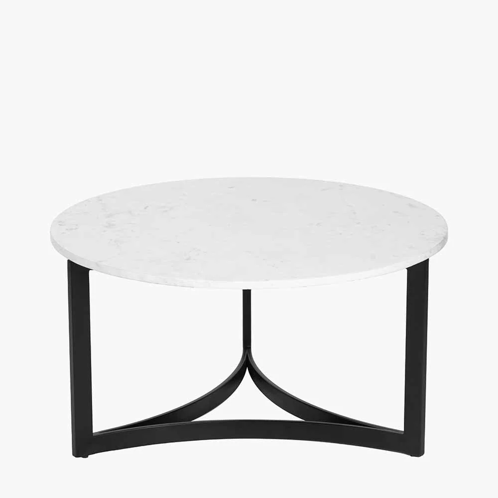 Hendrick White Marble and Black Metal Coffee Table - Image 2