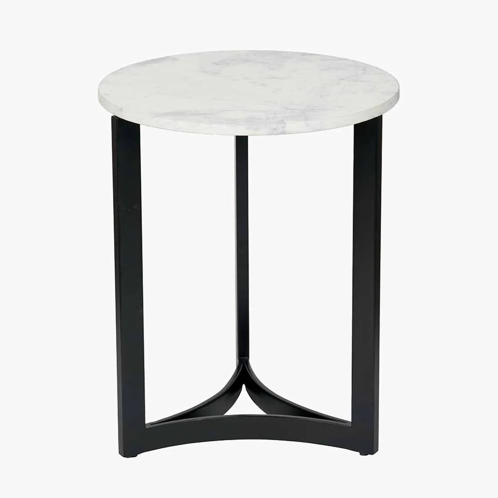 Hendrick White Marble and Black Metal Side Table - Image 2