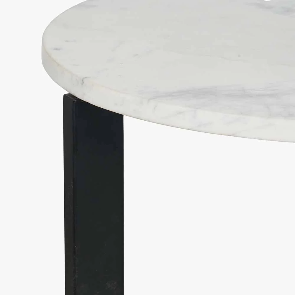 Hendrick White Marble and Black Metal Side Table - Image 3