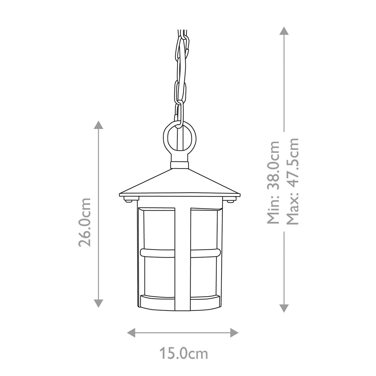 Hereford 1 Light Chain Lantern - Black IP43 E27 - Image 5
