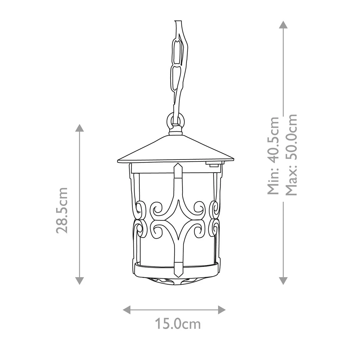 Hereford 1 Light Porch Chain Lantern - Black IP23 E27 - Image 5