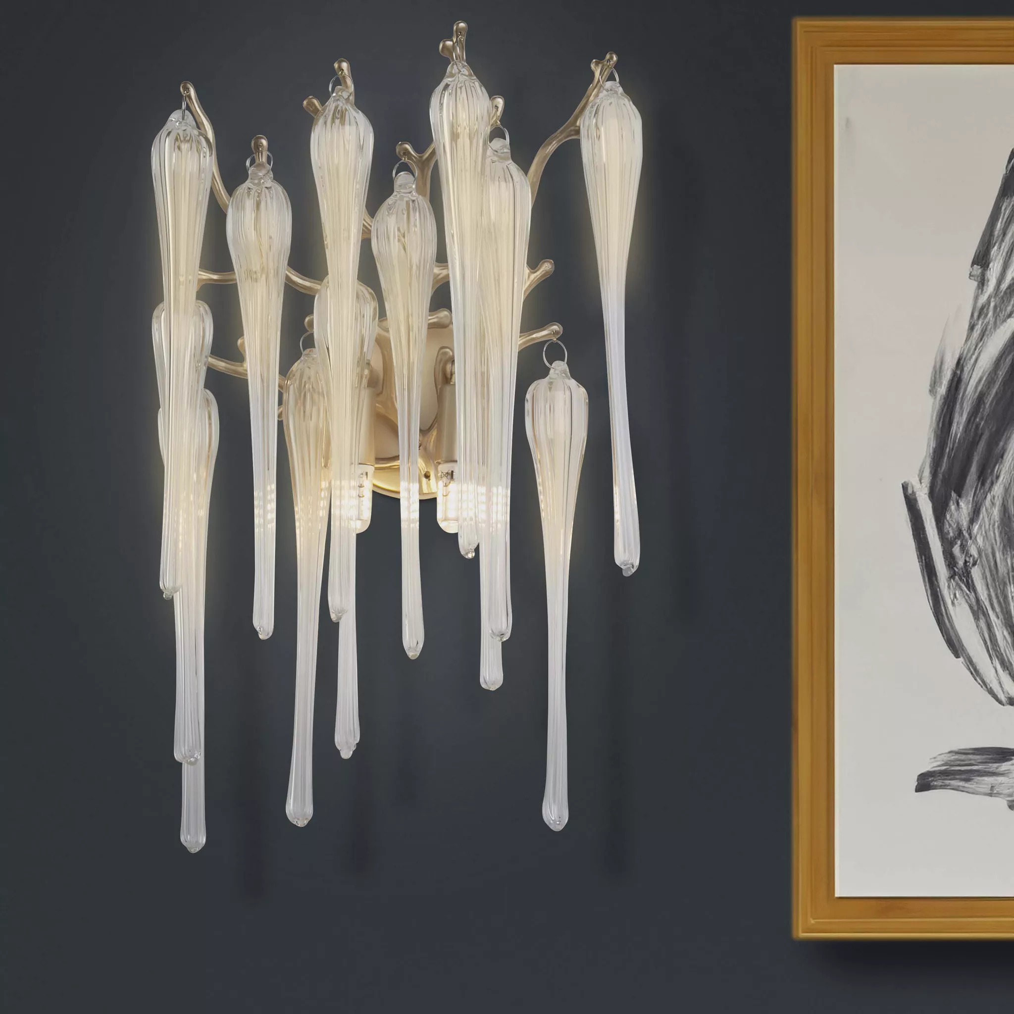 Heritage 2Lt Wall Light- Gold Metal and Clear Glass Drops - Image 3
