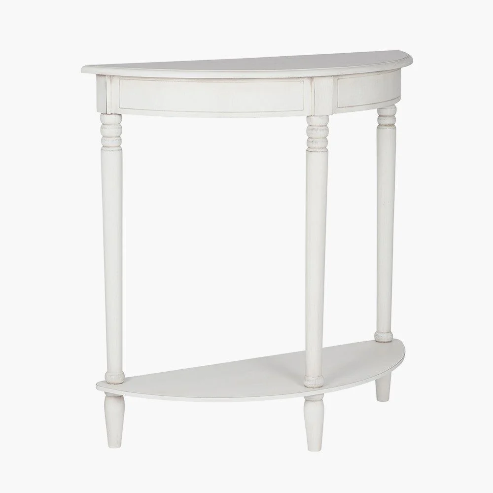 Heritage Pine Wood Half Moon Console K/D- White Finish - Image 2