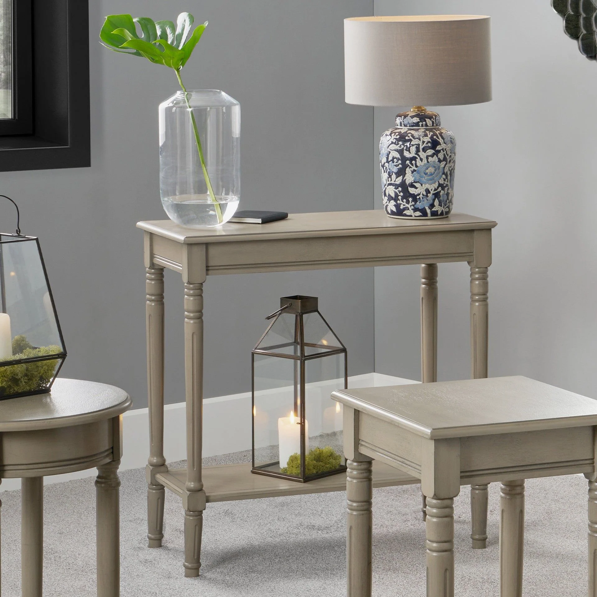 Heritage Pine Wood Rectangular Console K/D- White/Taupe Finish - Image 4